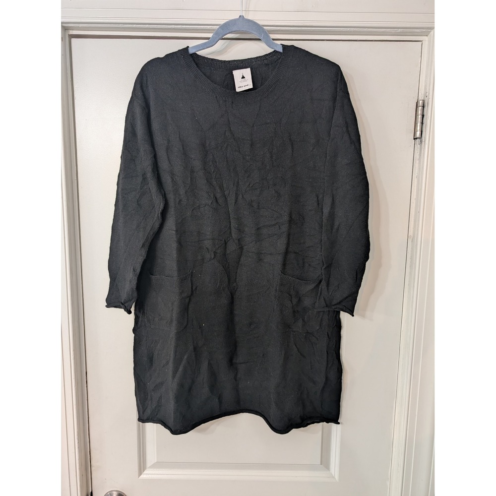 Niko And... Black Wool Blend Knit Tunic Dress‎ Oversized Pockets minimalist